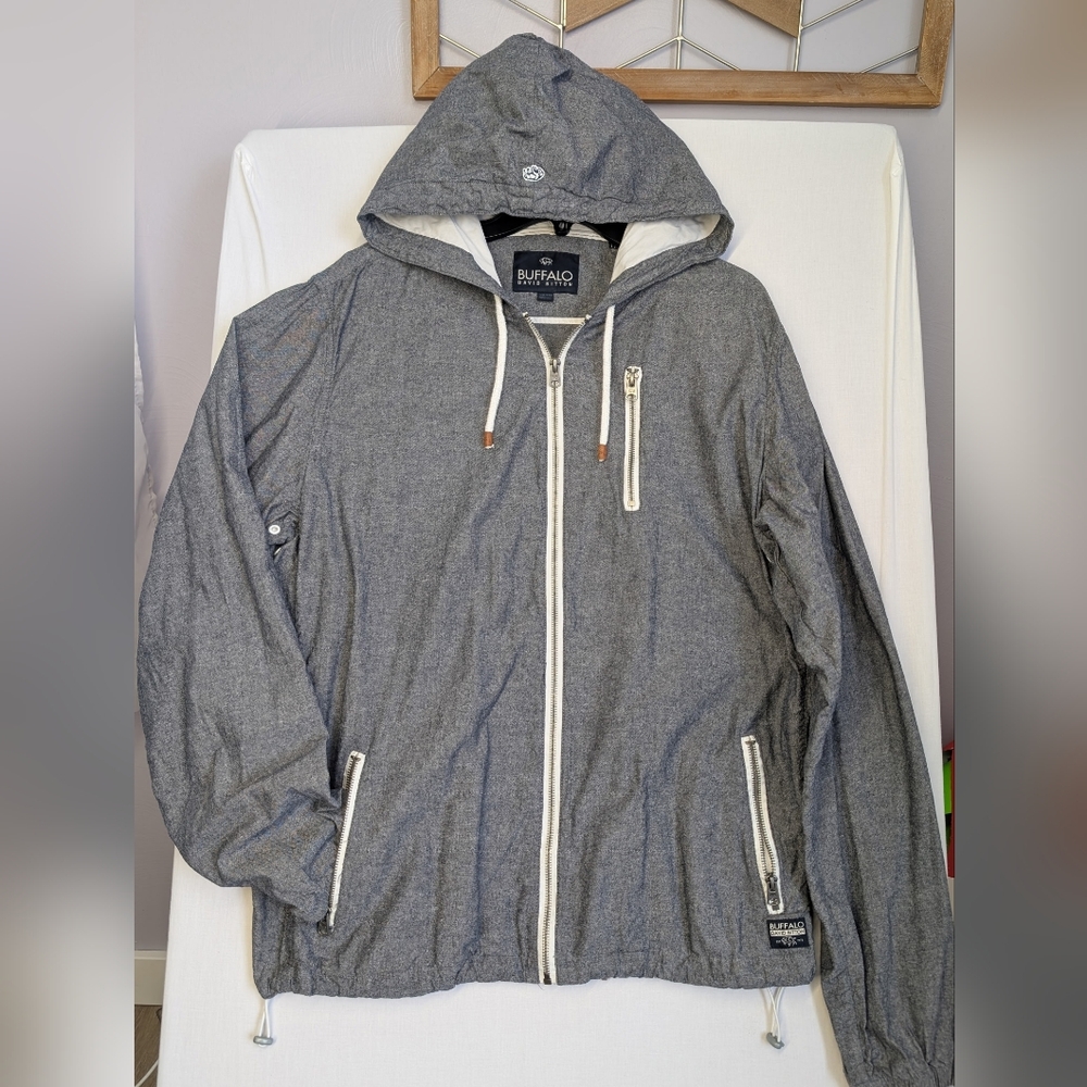 Buffalo David Bitton Men's Chambray Hooded Zip Jacket XXL 100% Cotton Activewear